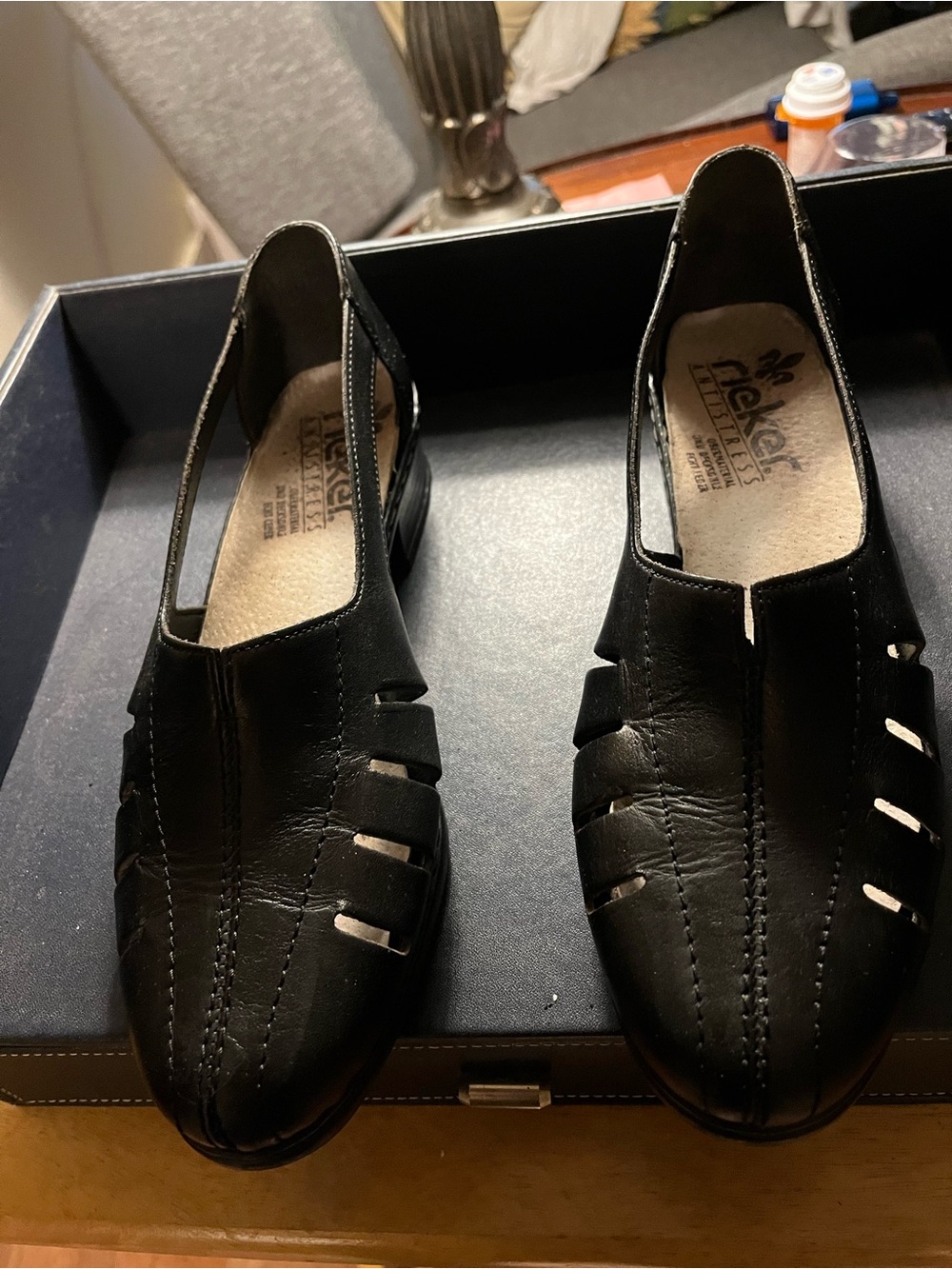 Rieker Black Cutout Slingback Loafers